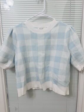 Jessica Simpson Light Blue & White Gingham Knit Top